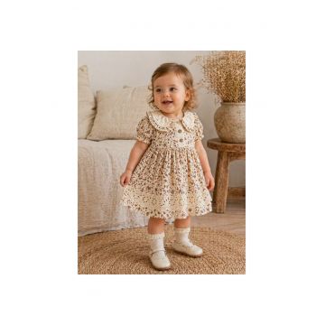 Rochita fetite din bumbac cu imprimeu floral si dantela eleganta