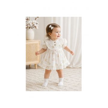 Rochita fetite din bumbac cu imprimeu floral si volane delicate