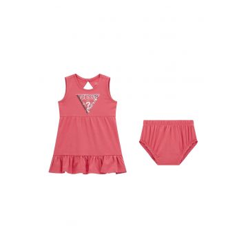 Set de chiloti si rochie din amestec de bumbac cu terminatie cu volane - 2 Piese - Roz