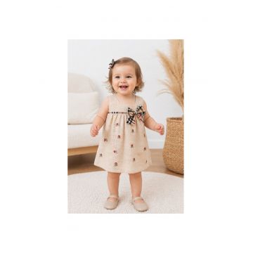 Set fetite 2 piese rochita si bloomer crem cu imprimeu floral si funda