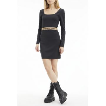 Rochie bodycon din amestec de modal cu banda logo in talie - Negru