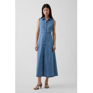 Rochie-camasa de denim fara maneci - Albastru
