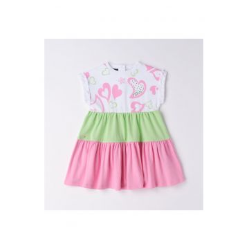 Rochie colorata pentru fete -  0.6589 - Alb/Roz - Alb/Verde/Roz