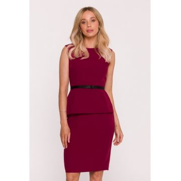 Rochie creion cu curea si basca - burgundy - Visiniu