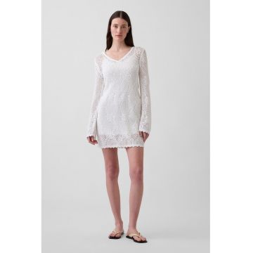 Rochie crosetata cu decolteu in V - Alb optic