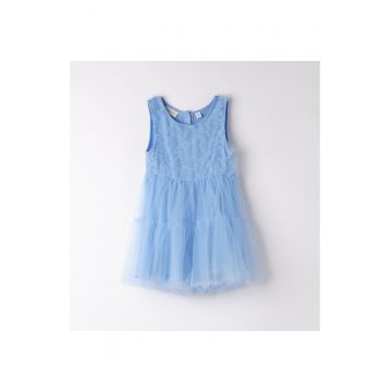 Rochie cu aplicatie tull pentru fete - 0.B338 - Albastru deschis