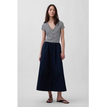 Rochie cu aspect 2-in-1 si decolteu in V - Albastru inchis/Bleumarin