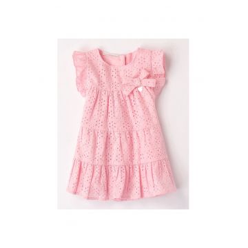 Rochie cu broderie perforata pentru fete - Roz