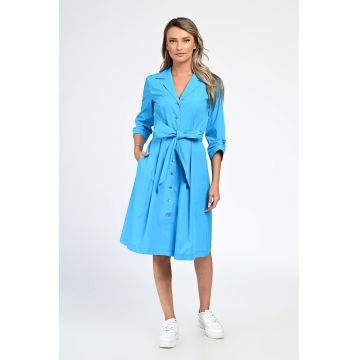 Rochie cu cordon in talie Camely - Albastru glaciar