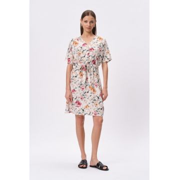 Rochie cu decolteu in V si model floral - Multicolor