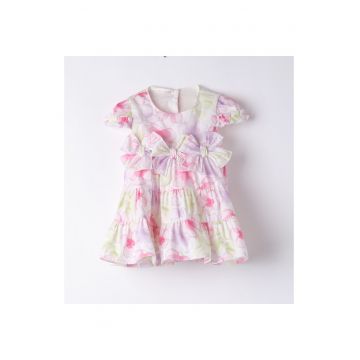 Rochie cu imprimeu floral si volane pentru fete - Multicolor