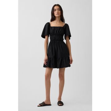 Rochie cu insertie elastica si decolteu patrat - Negru