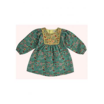 Rochie cu maneca lunga  - Retro Journey - Verde & Galben - pentru fetite - Verde/Galben