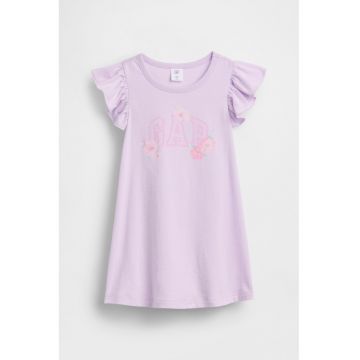 Rochie cu maneci cu volane si imprimeu - Lila