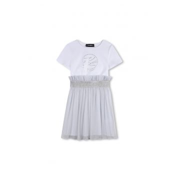 Rochie cu maneci scurte si detaliu logo - Albastru indigo