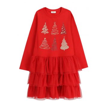 Rochie cu tul si imprimeu de Craciun -
