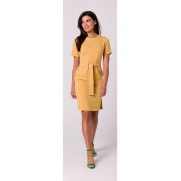 Rochie de bumbac cu buzunare aplicate - verde miere -