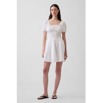 Rochie de bumbac cu talie elastica - Alb optic