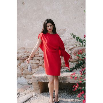 Rochie de cocktail cu pelerina decorativa - rosu - Rosu