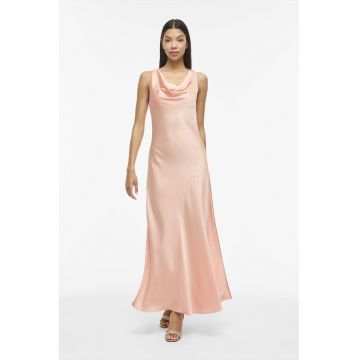 Rochie de satin cu decolteu drapat - Piersica