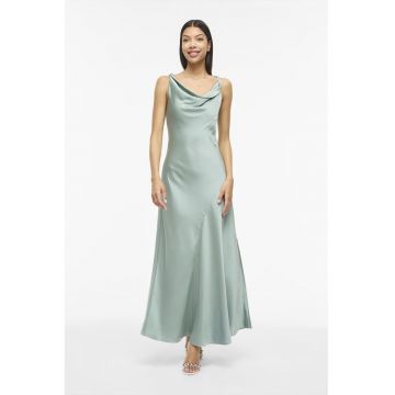 Rochie de satin cu decolteu drapat - Verde pal