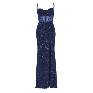 Rochie de seara -  bleumarin - din poliester - cu fermoar
