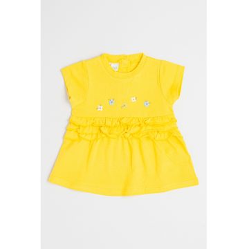 Rochie din amestec de bumbac cu decolteu la baza gatului - Galben sofran