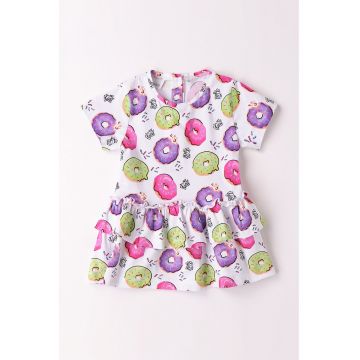 Rochie din amestec de bumbac cu imprimeu buline - Alb/Violet/Verde fistic