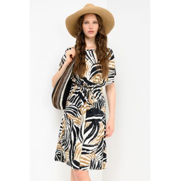 Rochie din amestec de modal cu talie ajustabila - Negru/Kaki/Alb murdar