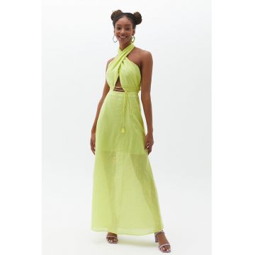 Rochie din bumbac cu bretea halter - Verde fistic