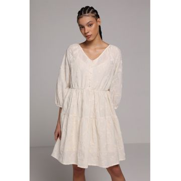 Rochie din bumbac cu broderie - Alb fildes