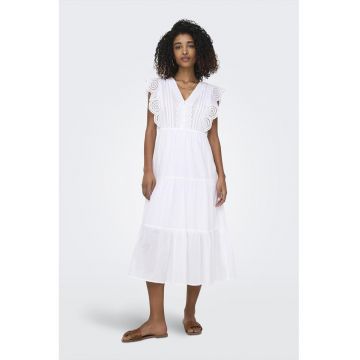 Rochie din bumbac cu broderie din dantela Sangallo - Alb optic