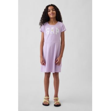 Rochie din bumbac cu imprimeu logo - Lila