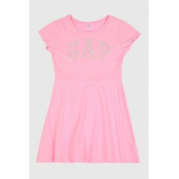 Rochie din bumbac cu imprimeu logo - Roz