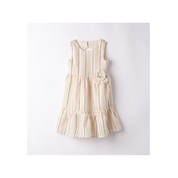 Rochie  din In si Vascoza cu Dungi si Nasturi Bijuterie