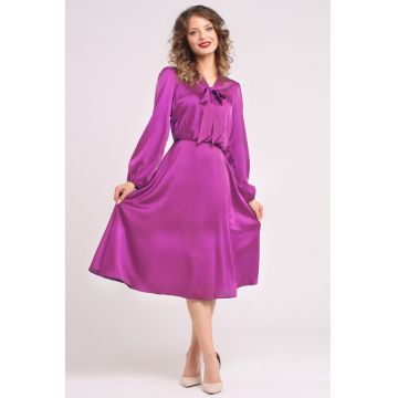 Rochie din satin cu funda din panglici - Roz fandango