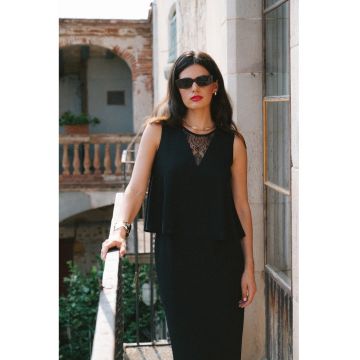 Rochie eleganta cu top dublu si insertie de dantela - negru - Negru