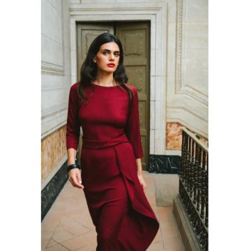 Rochie eleganta cu volan decorativ - burgundy - Visiniu