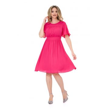 Rochie evazata cu decolteu rotund Nora - Roz aprins