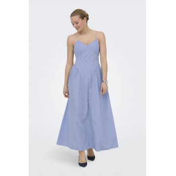 Rochie evazata cu dungi - Alb/Albastru pastel