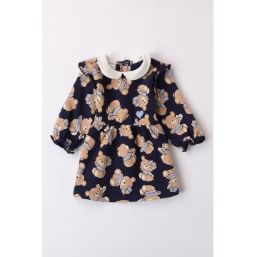 Rochie evazata cu guler Peter Pan - Maro/Bleumarin