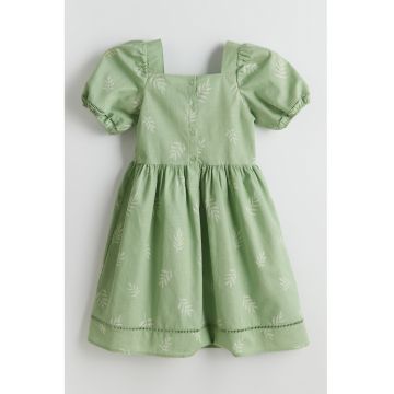 Rochie evazata cu maneci bufante - Verde