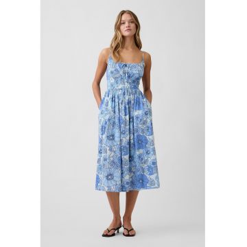 Rochie evazata cu model floral - Albastru pastel