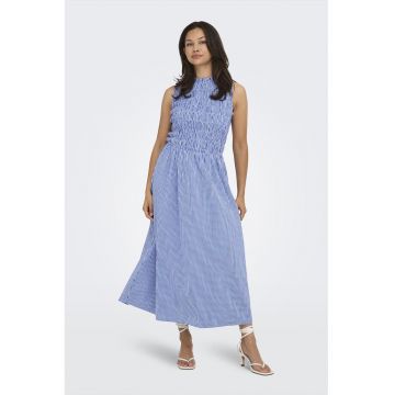 Rochie evazata cu model in carouri - Alb/Albastru