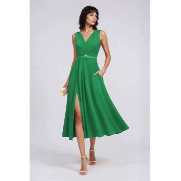 Rochie evazata cu slit lateral - Verde