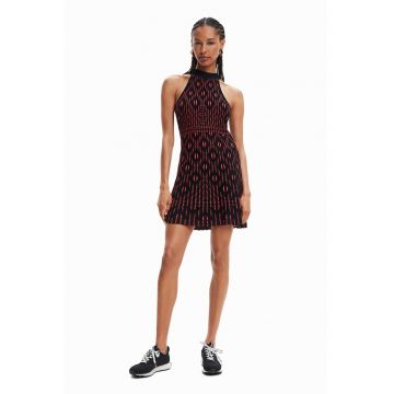 Rochie fara maneci cu model geometric - Negru