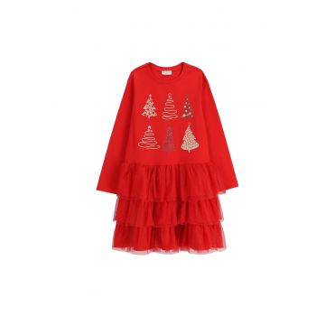 Rochie fete -  bumbac/elastan - Rosu