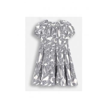 Rochie fete -  Bumbac - Model evazat - Alb / Negru - 92
