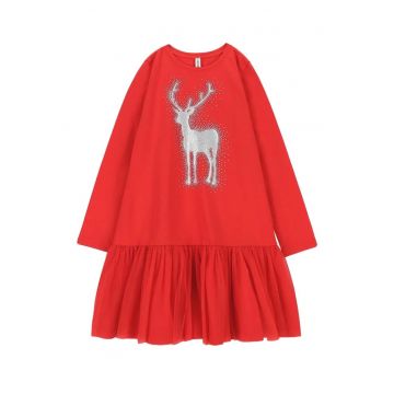 Rochie fete -  tricotata - bumbac - rosu