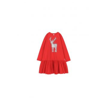 Rochie fete -  tricotata - bumbac - rosu